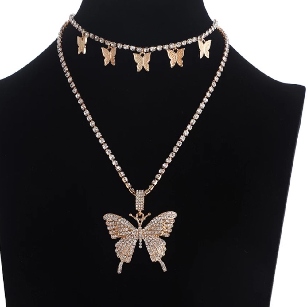 Butterfly 🦋 Two Necklace Rhinestone Hip Hop